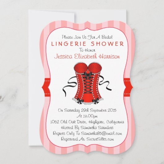 Fancy rood- en witcorset Lingerie Shower Kaart (Voorkant)