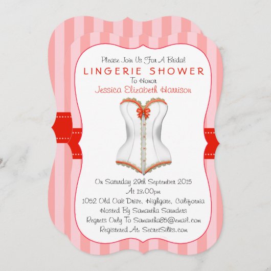 Fancy rood- en witcorset Lingerie Shower Kaart (Voorkant / Achterkant)