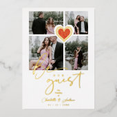 Fancy rood gezicht 4 Foto's zijn onze gast Folie Uitnodiging (Voorkant)