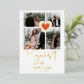 Fancy rood gezicht 4 Foto's zijn onze gast Folie Uitnodiging (Staand Voorkant)