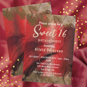 Fancy Rood Goud Glam Luxe Marmeren Verf Sweet 16 Kaart