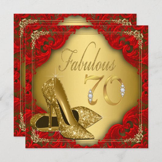Fancy Rood Goud Hoge Hak Fabulous 70e Verjaardag Kaart (Voorkant / Achterkant)