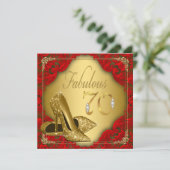Fancy Rood Goud Hoge Hak Fabulous 70e Verjaardag Kaart (Staand voorkant)