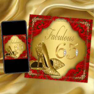 Fancy Rood Goud Hoge Heel Fabulous 65th Verjaardag Kaart