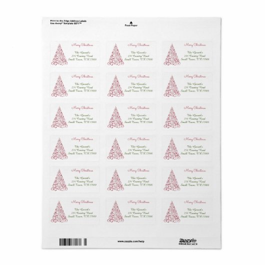 Fancy rood kerstboom - Persoonlijk adres Etiket (Full Sheet)