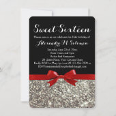 Fancy Rood Zilver Glitter Sweet 16 Feestuitnodigin Kaart (Voorkant)