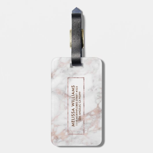 Fancy Roos-gouden Faux Marble Bagagelabel (Achterkant verticaal)