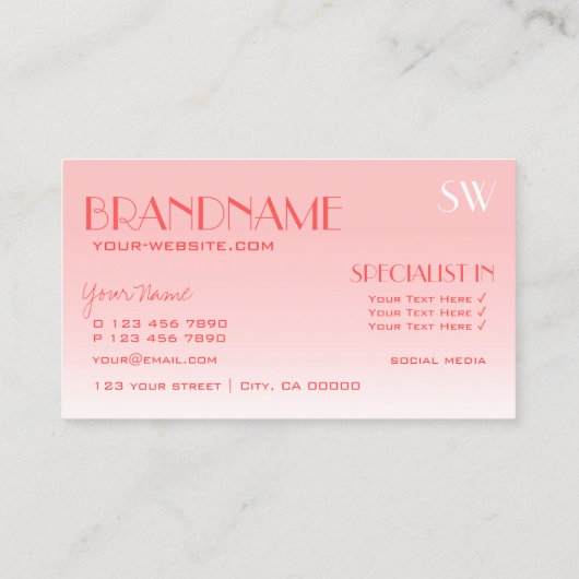 Fancy Roos Roze Edele Spiegel Letters met Monogram Visitekaartje (Achterkant)