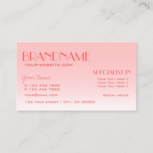 Fancy Roos Roze Noble Mirror Letters Professional Visitekaartje (Achterkant)