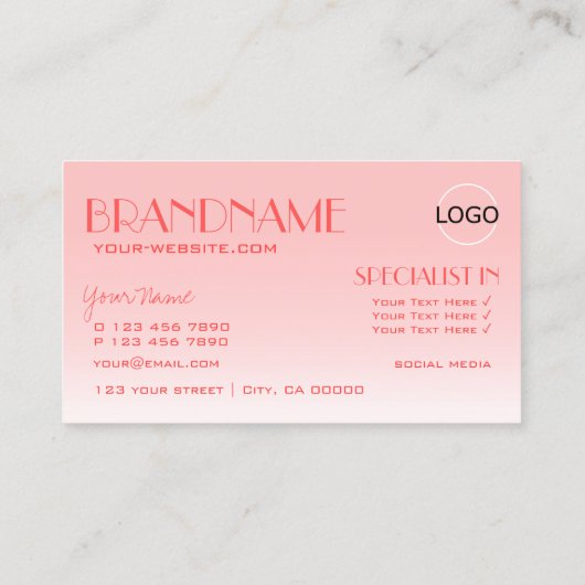 Fancy Roos Roze Stijlvolle Spiegel Letters met Log Visitekaartje (Achterkant)