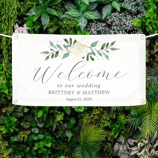 Fancy Roos Welkom Trouwbanner Spandoek