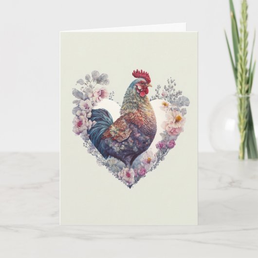 Fancy Rooster met bloemen voor Valentijnsdag Feestdagen Kaart (Voorkant)