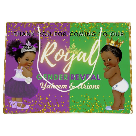 Fancy Royal African Gender Reveal Paarse & Groen Groot Cadeauzakje (Voorkant)