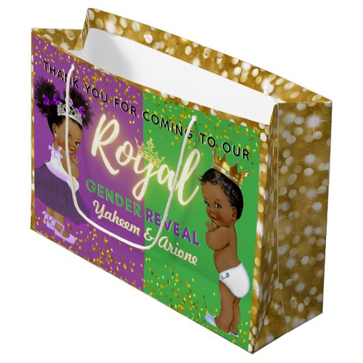 Fancy Royal African Gender Reveal Paarse & Groen Groot Cadeauzakje (Voorkant Gekanteld)