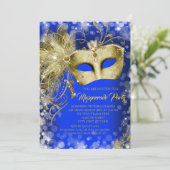 Fancy Royal Blue Gold Glitter Masquerade Party Kaart (Staand voorkant)