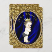 Fancy Royal Blue & Gold Prince Baby shower Kaart (Voorkant / Achterkant)