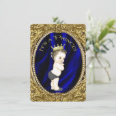 Fancy Royal Blue & Gold Prince Baby shower Kaart (Staand voorkant)