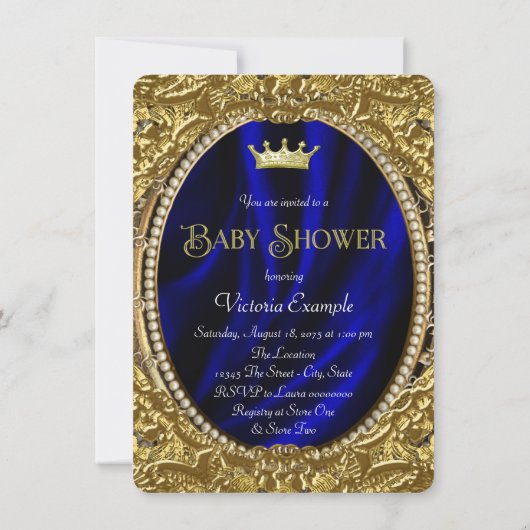 Fancy Royal Blue & Gold Prince Baby shower Kaart (Achterkant)