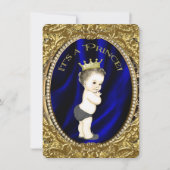 Fancy Royal Blue & Gold Prince Baby shower Kaart (Voorkant)