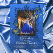Fancy Royal Blue, gouden vlinder Quinceanera Kaart