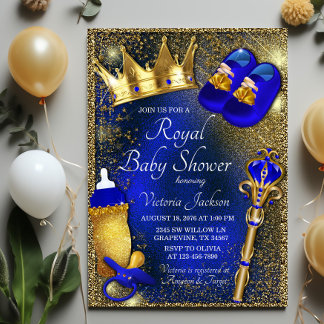 Fancy Royal Blue Prince Baby Shower  Kaart