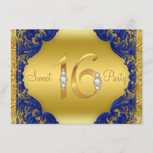 Fancy Royal Blue Sweet 16 Birthday Party Kaart