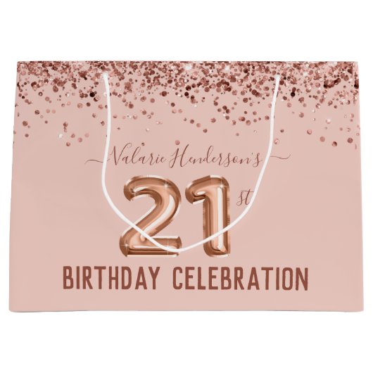 Fancy roze 21ste verjaardag Grote Gift Bag Groot Cadeauzakje (Voorkant)