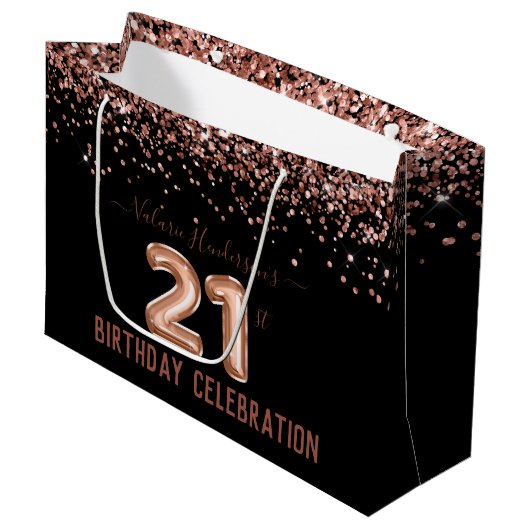 Fancy roze 21ste verjaardag Grote Gift Bag Groot Cadeauzakje (Voorkant Gekanteld)