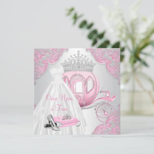 Fancy roze Assepoester Prinses Verjaardagsfeest Kaart (Staand voorkant)