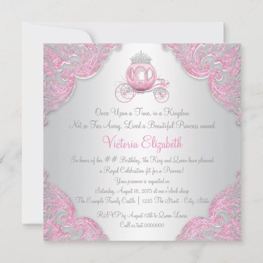 Fancy roze Assepoester Prinses Verjaardagsfeest Kaart (Achterkant)