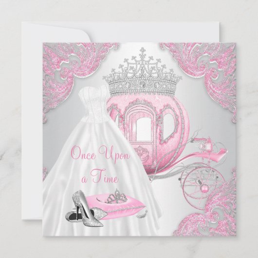 Fancy roze Assepoester Prinses Verjaardagsfeest Kaart (Voorkant)