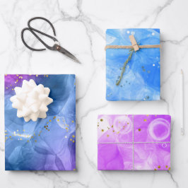 Fancy roze blauwe alcoholinkt kunst inpakpapier vel