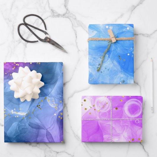 Fancy roze blauwe alcoholinkt kunst inpakpapier vel (Voorkant)