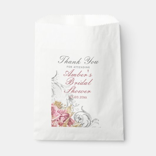 Fancy Roze Bloemige Bruiloftsborrel Bedankzakje (Voorkant)