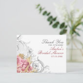 Fancy Roze Bloemige Bruiloftsborrel Briefkaart (Staand voorkant)