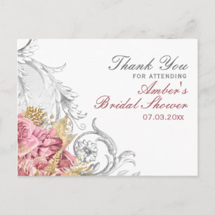 Fancy Roze Bloemige Bruiloftsborrel Briefkaart