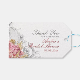 Fancy Roze Bloemige Bruiloftsborrel Cadeaulabel