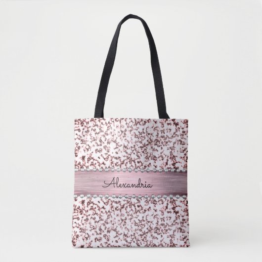 Fancy Roze Blush Marmeren Glitter Gepersonaliseerd Tote Bag (Voorkant)