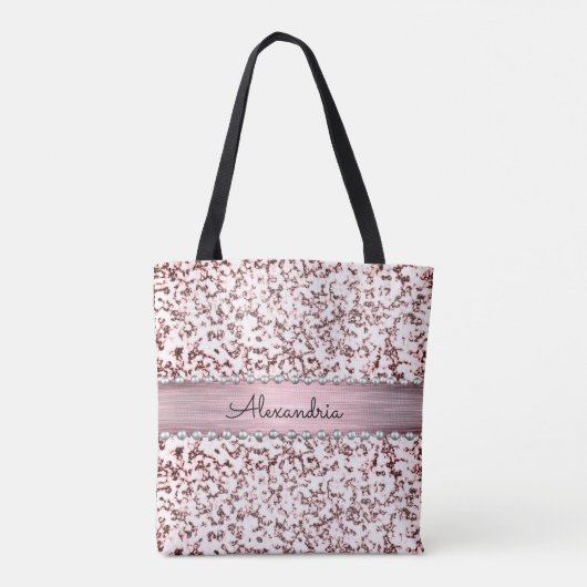 Fancy Roze Blush Marmeren Glitter Gepersonaliseerd Tote Bag (Achterkant)