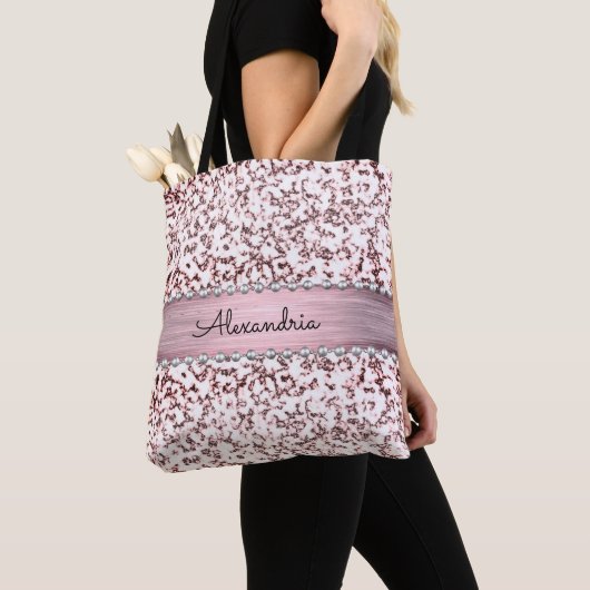 Fancy Roze Blush Marmeren Glitter Gepersonaliseerd Tote Bag (Dichtbij)