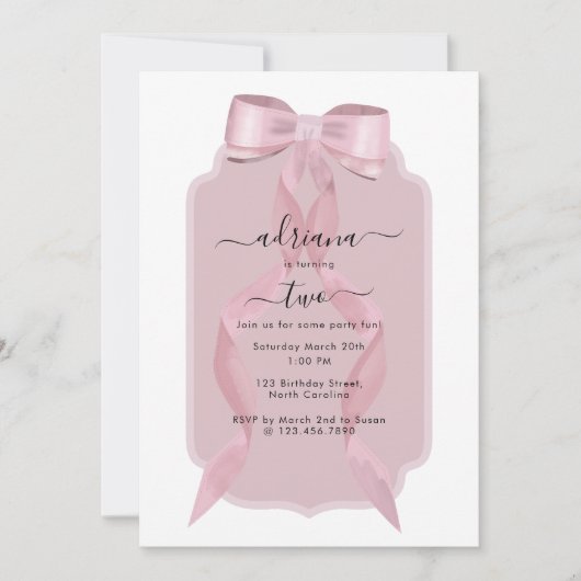 Fancy Roze Bow Girly Coquette Verjaardagsuitnodigi Kaart (Voorkant)