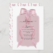Fancy Roze Bow Girly Coquette Verjaardagsuitnodigi Kaart (Voorkant / Achterkant)