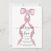 Fancy Roze Bow Girly Kids Verjaardagsuitnodiging Kaart (Voorkant)