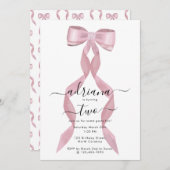 Fancy Roze Bow Girly Kids Verjaardagsuitnodiging Kaart (Voorkant / Achterkant)