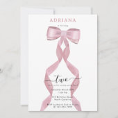 Fancy Roze Bow Girly Kids Verjaardagsuitnodiging Kaart (Voorkant)