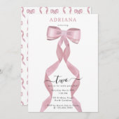 Fancy Roze Bow Girly Kids Verjaardagsuitnodiging Kaart (Voorkant / Achterkant)