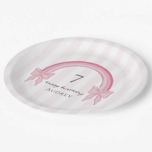 Fancy Roze Bow Rainbow Coquette Verjaardag Papieren Bordje (Gekanteld)