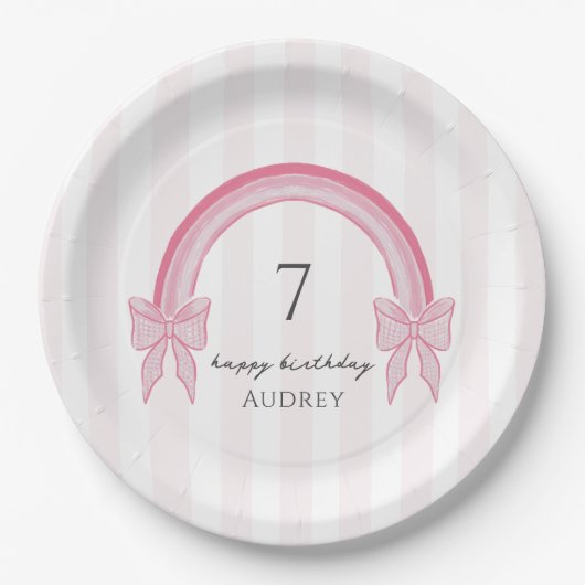 Fancy Roze Bow Rainbow Coquette Verjaardag Papieren Bordje (Voorkant)