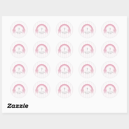 Fancy Roze Bow Rainbow Coquette Verjaardag Ronde Sticker (Vel)