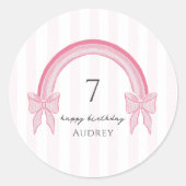Fancy Roze Bow Rainbow Coquette Verjaardag Ronde Sticker (Voorkant)
